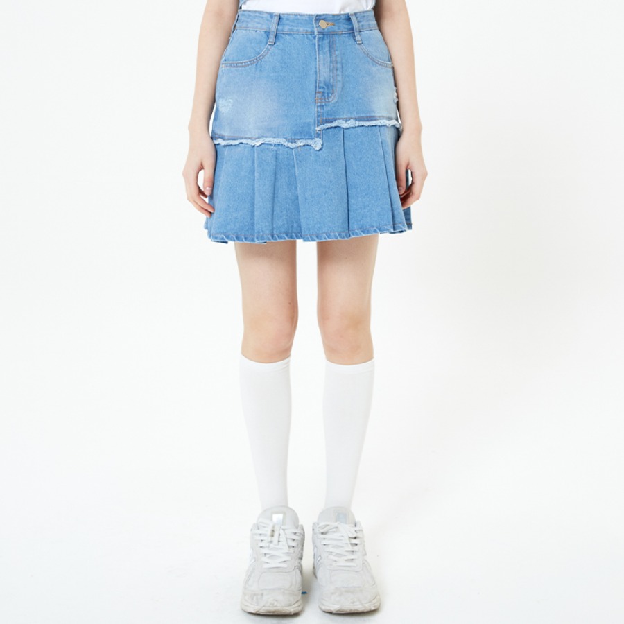 Damage Denim Skirt(BLUE)