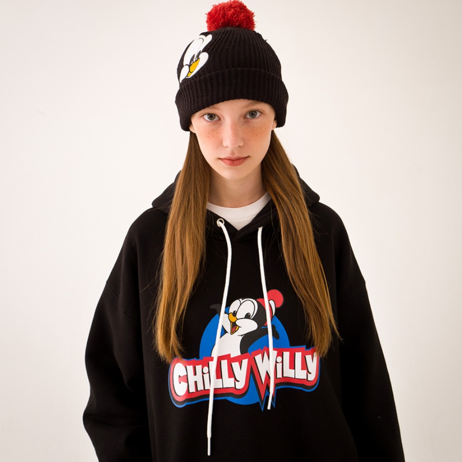 [Chilly Willy] Cartoon Hood T-Shirt(JET BLACK)